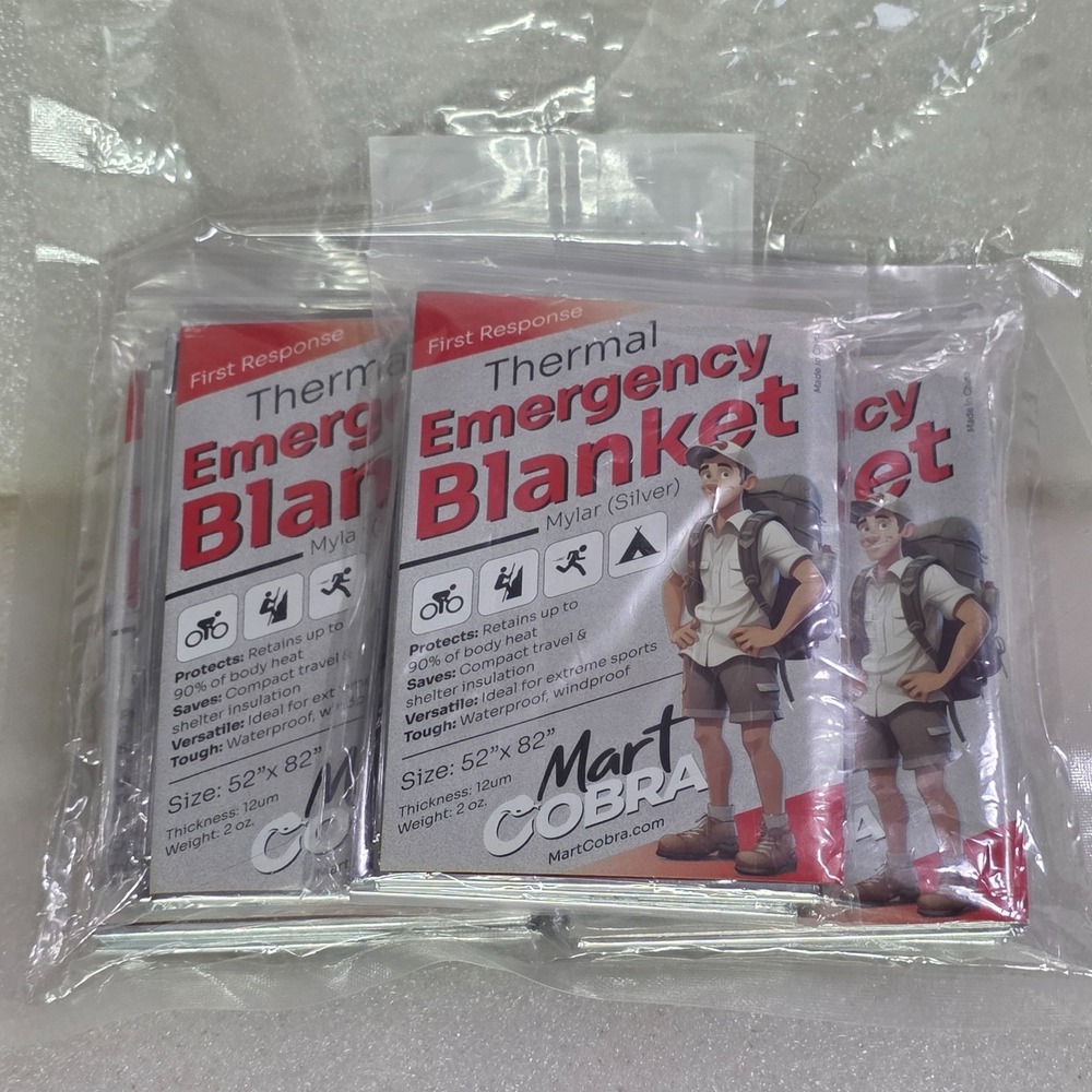 Mart Cobra Thermal Emergency Blanket Mylar Silver 52"x82" First Response 4 pack